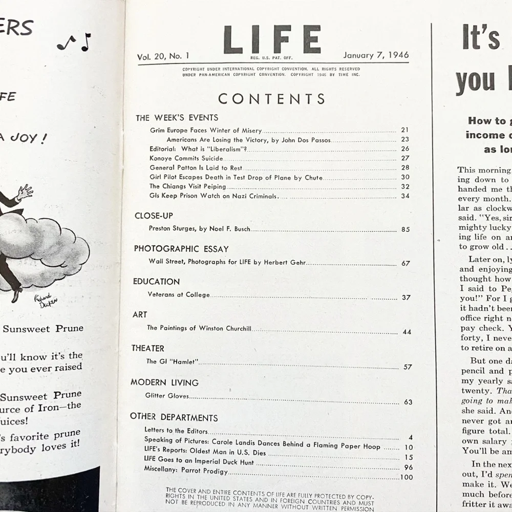 1946 LIFE Magazine | Winston Churchill Cover | Vintage Ephemera | Ads